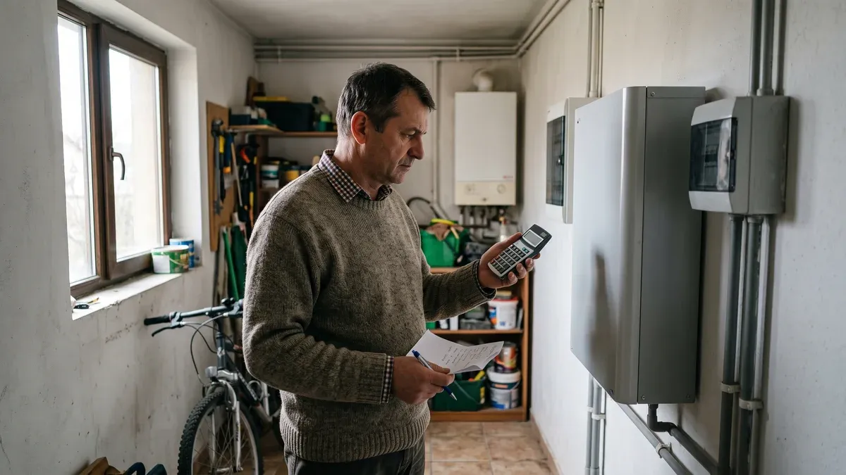 Calculator și factură de electricitate alături de o baterie de stocare fotovoltaică