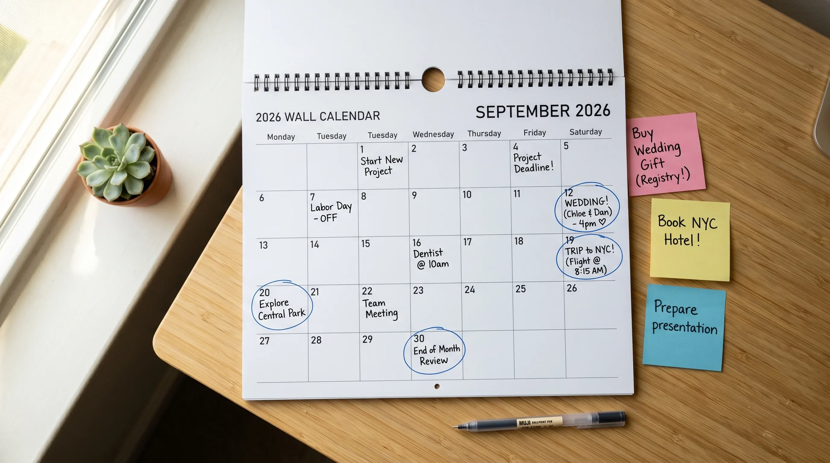 Calendar deschis la anul 2026 cu note despre Casa Verde și termene AFM pe birou